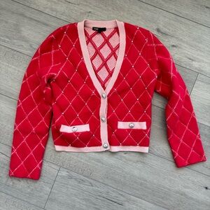 Maje Red Quilted Cardigan